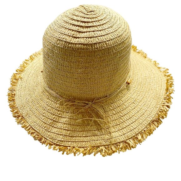 Tan Raw Edge Wide Brim Sun Hat OS - Picture 4 of 15